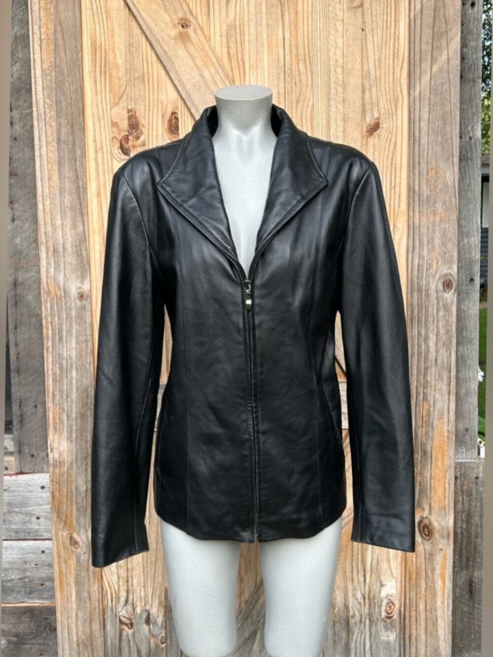 Vintage 90s Worthington Womens Black Genuine Lambskin Leather Zip Jacket~L~